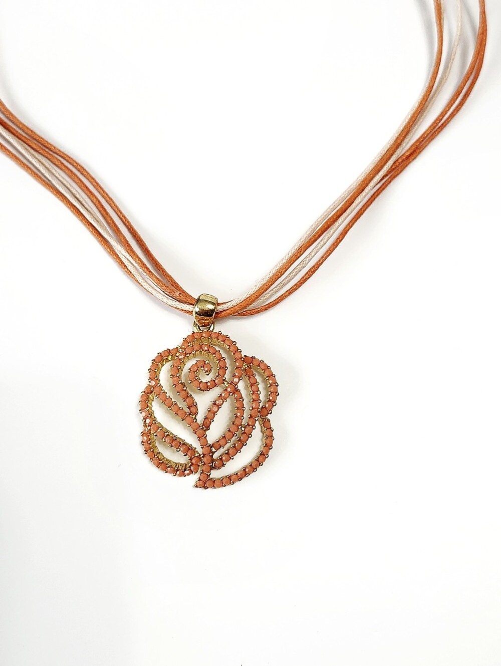 VCLM Rose Multi-Strand Coral Pendant Cord Necklace - Picture 7 of 8
